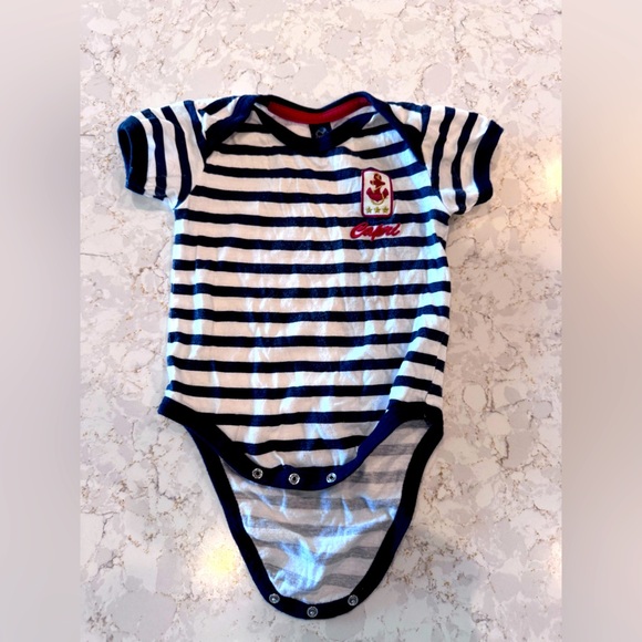 6-12M Capri, Italy Striped Nautical Baby Onesie - Picture 1 of 5